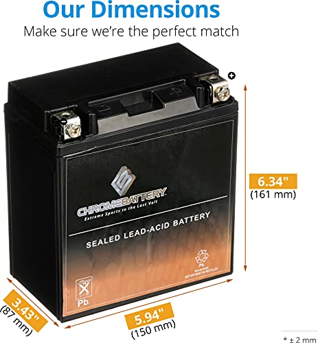 Chrome Battery Ytx12-Bs Maintenance Free Replacement Battery For Atv, Motorcycle, Scooter, And Utv: 12 Volts, 1.2 Amps, 10Ah, Nut And Bolt (T3) Terminal #TOP1