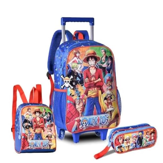 Kit Mochila Rodinha 16, Lancheira e Estojo Duplo One Piece - Clio Style