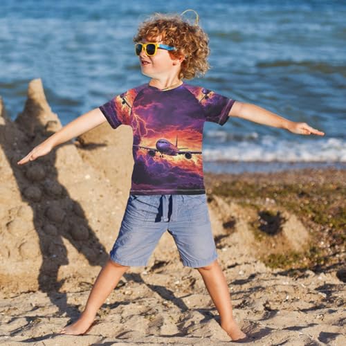Boys Swing Shirts Aircraft Lightning Tornado Flying Rashguard Short Sleeve Kids T-Shirts Sun UPF 50+4