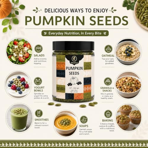 Image of WholeSoul Pumpkin Seeds 200g - High-Protein Superfood | Rich in Zinc, Magnesium & Omega-3 | Roasted & Crunchy | Supports Immunity, Heart Health & Weight Management | Keto & Vegan Friendly