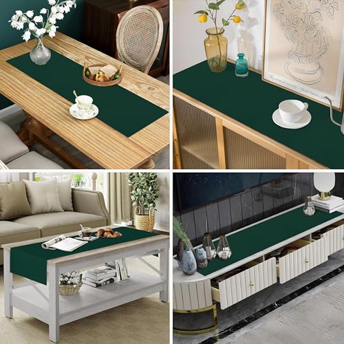 Image of HOME COLORS.IN Cotton Ribbed Runner for Teapoy, TV Table, Coffee Table, Center Table, Dinning Table (14 x 52 Inch, Dark Green)