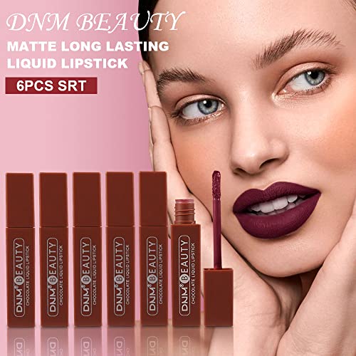 6 Pcs Chocolate Matte Liquid Lipstick Lipgloss Lip Gloss Stain Makeup Set For Women, Deep Dark Red 24 Hour Stay On Matte Lipstick Long Lasting Labiales Matte Mate Larga Duracion 24 Horas Originales Set02 #TOP2