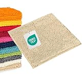 WohnDirect Badematte 45x45 cm Beige – Kleiner Badvorleger für Gäste-WC & Dusche – Weicher Hochflor Badezimmerteppich Quadratisch, Saugstark & Waschbar (Versand aus DE)