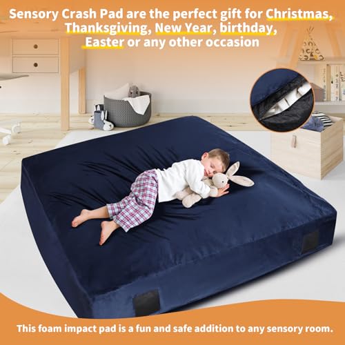 WOUDY Crash Pads for Kids Sensory, Sensory Crash Pads for Autistic Children, Crash Pads Sensory Pads, Crash Pads Sensory, for Children and Adults,with Washable Cover (5 feet x 5 feet) Blue