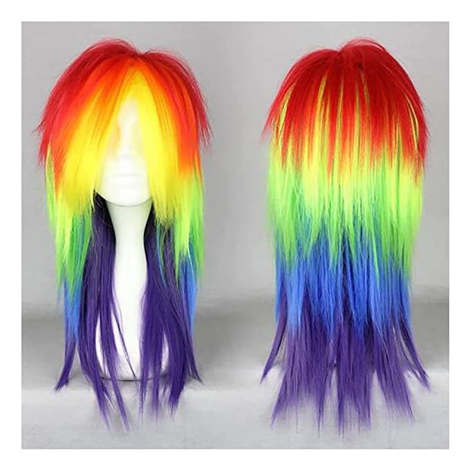 Image of ME & YOU Fancy Colorful Multicolor Wig | Synthetic Long Hair Wig | Fancy Party Costume | Funny Hair Holi Cap Wig | Straight Long Hair Wig for Holi Party Celebration (Pack Of 1)