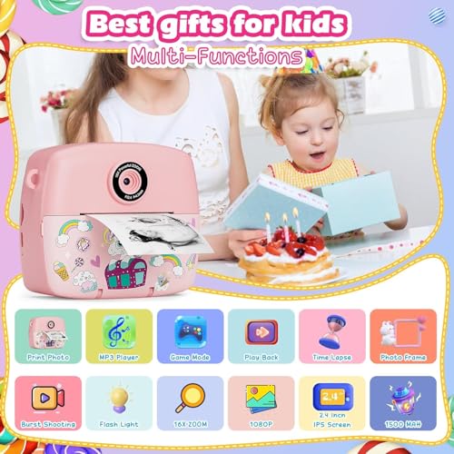 Sofortbildkamera Kinder,Kinderkamera Kompaktkameras 1080P HD Sofortdruck von Fotos,Geburtstagsgeschenk Weihnachten Geschenk Spielzeug ab 3 4 5 6 8 7 9 10 11 Jahre Mädchen Jungen 3 Rollen Fotopapier