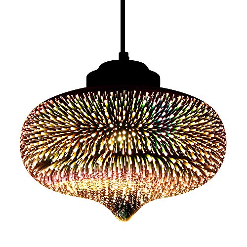 FIRVRE Colgante de Luz Lámpara Colgante de Techo Moderna con Pantalla de Cristal Luz de Granja de Altura Ajustable E27 para Isla de Cocina Restaurante Habitación Comedor Bar Cafetería (3D Colorido-D) Cover
