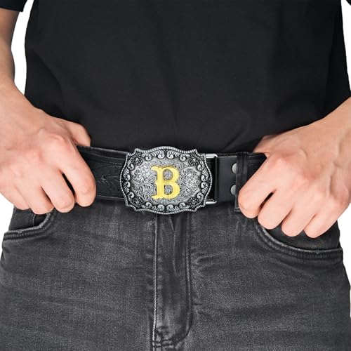 Image of Mens Western Cowboy Cowgirl Faux Leather Belt Longhorn Bull Pattern Letter Big Buckle Embossed Floral Belts