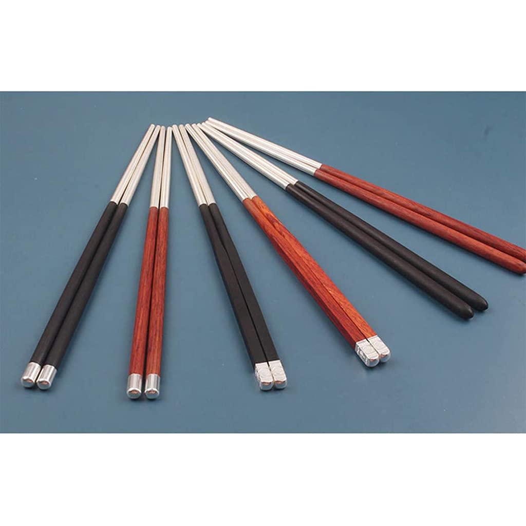 Juego de Regalo de Palillos japoneses de Madera y Plata con Estuche, 2 Pares Reutilizables, de Madera Natural y de Lujo.，C
