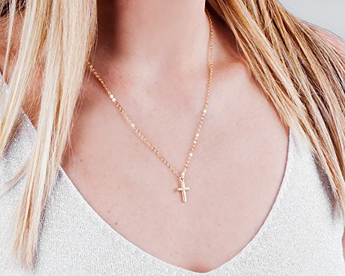Minimalist Gold Cross Necklace - 16 