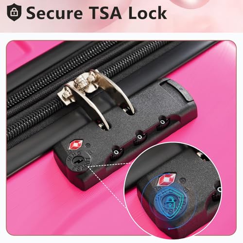 3-Piece Expandable Hard Shell ABS Luggage Set - Lightweight Travel Suitcases with Lock (20/24/28 inch, Rose Red)4