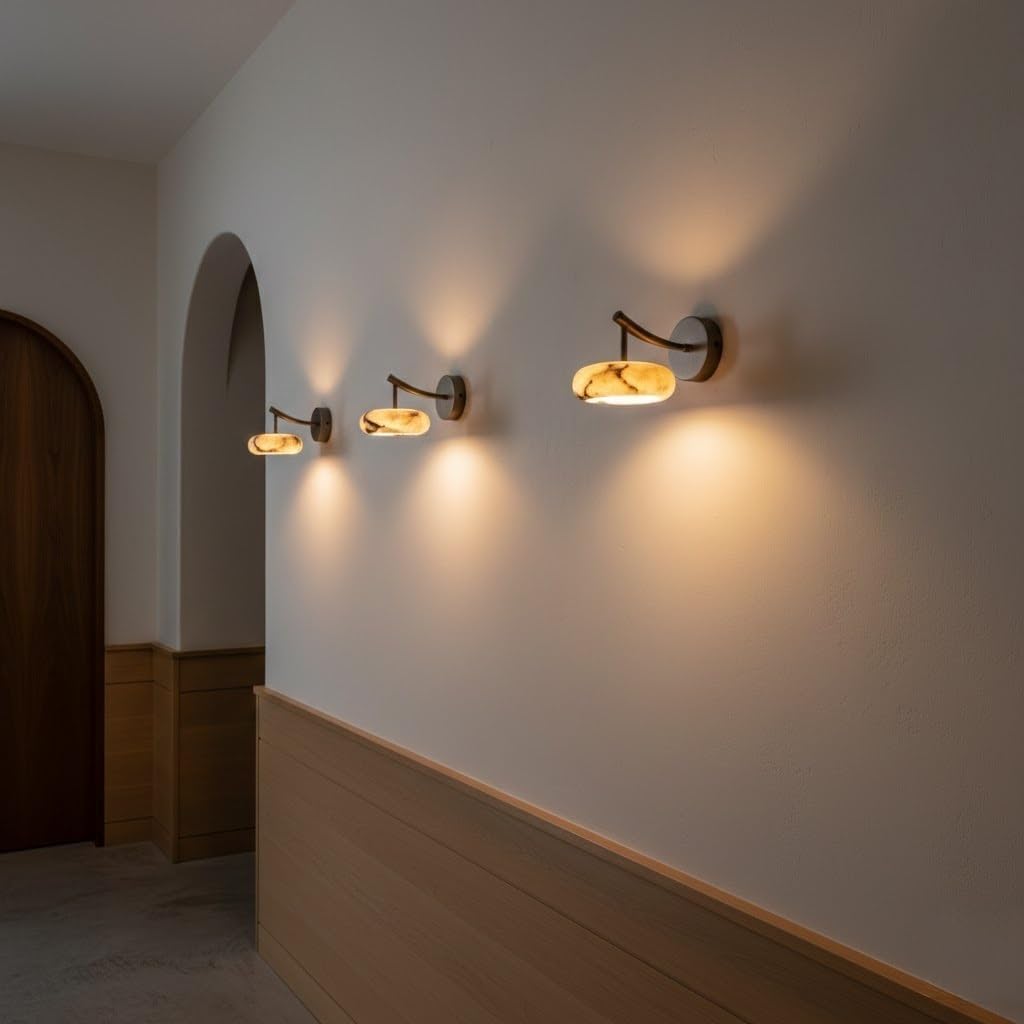 Accent Wall Sconce, Round Marble Wall Light, Stone Lamp for Bedroom, Bedside, Hallway, Living Room, Entryway, Minimal Fixture, Apartment Home, Corridor, Foyer Accent, Tea Nook Parlor