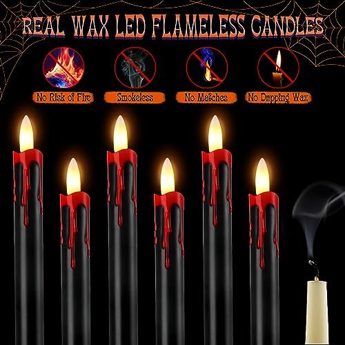 Sratte 12 Sets Halloween Blood Dripping Candle Decoration LED Flameless Candle with Remote and Candle Holder Battery Operate Vampire Tears Candle Spooky Scary Creepy Candlestick Decor for Indoor Home