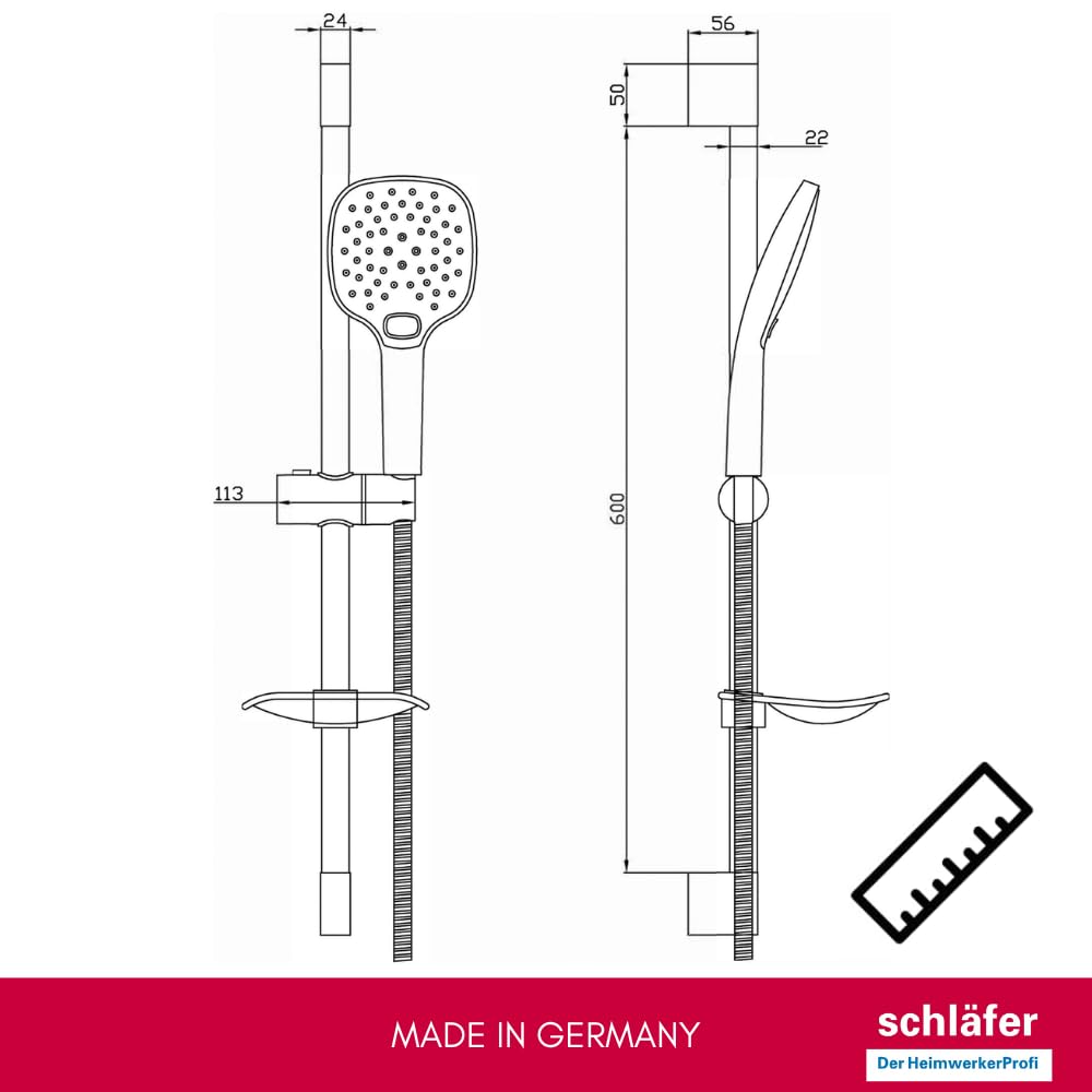 Schläfer 1317100 | Set Doccia Completo Cromato con Colonna Saliscendi, Doccetta a 3 Getti con Sistema Anticalcare, Flessibile Doccia Incluso