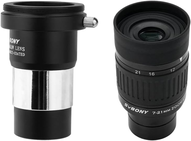 SVBONY SV135 1.25” 7 to 21mm Zoom Eyepiece Bundle with Barlow Lens 2X (2 Items)