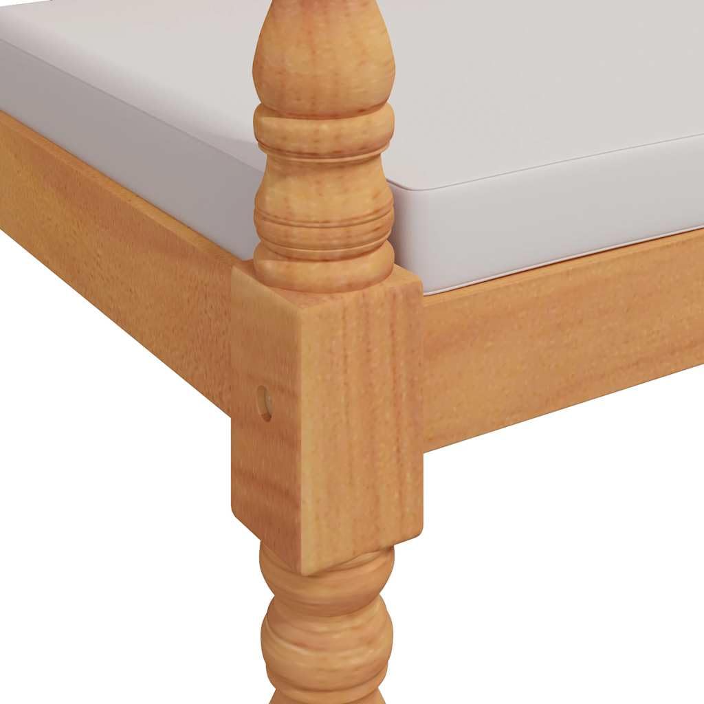 Batavia - Banco para exteriores con cojín, 150 cm, madera maciza de teca con cojines, banco de jardín con reposabrazos curvados y tallas decorativas