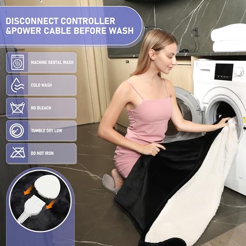 Qieryun Heizdecke Mit Abschaltautomatik, 130x180CM, 10 Heizstufen 8 Stunden Auto-Off-Timer Überhitzungsschutz, Wärme Decke Flanell Maschinenwaschbar, Beheizbare Decke Für Zuhause & Büro