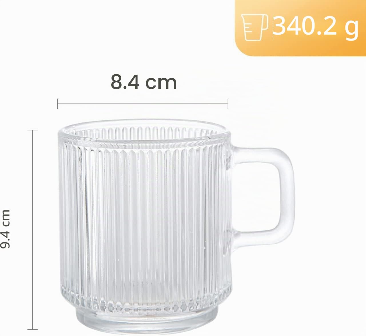 [Set de 6, 350ml] DESIGN•MASTER -Rayas Verticales de Taza, Taza de cristal para té/café con asa, Desayuno Mugs, Café de Vidrio, Perfecto para Café con Leche, Capuchino, Macchiato.