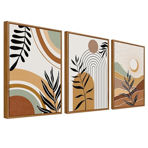 3Pcs Stampa su Tela Con Cornice Boho Astratto Metà del Secolo Quadri su Tela Poster da Parete Linee Geometriche Illustrazioni Quadri Moderni Soggiorno Camera da Letto Stampe da Parete 40x60cmx3pcs