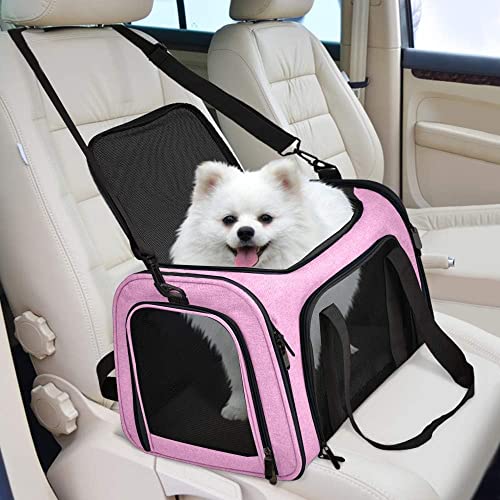 Image of PETANGEL Cat and Small Dog Carrier Bag, 50cm Large Cat Carrier Soft Sided Carrier, Folding Dog Carrier(Pink, L+: 50cm x 34cm x 34cm)