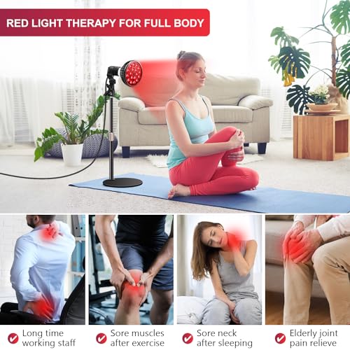 Image of wolezek Red Light Therapy Lamp, 660nm Red and 850nm Near Infrared LED | 18 LEDs with 60 Beam Angle, E26 Base, Aluminum Desk Stand 10-16.5in, Simple On /Off Switch, for Face & Body Care at Home