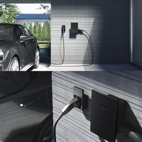 Green Wallbox Ladekabel Typ 2 Wandhalterung | Wandhalter für Elektroauto mit IEC 62196-2 Stecker | Halterung typ 2 | ABS Halterung typ 2 EV Wandhalterung (mit Kabelhalterung)