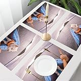 UREJD Tischsets Abwaschbar 4 Set,Vinyl Platzsets Abwaschbar für küche Speisetisch Hotel,Kaffeehaus,Festsaal,Platz-Matten,West Highland White Terrier Westie Hund mit Schwimmweste beim Kajakfah,30x45cm