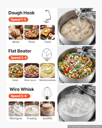 Image of VEVOR 7.4 Qt Tilt Head Stand Mixer 500W Electric Dough Mixer, 6 Speeds with Pulse Food Kitchen Mixer with Stainless Steel Bowl, Splash Guard, Dough Hook, Whisk, Beater, for Baking Mixing