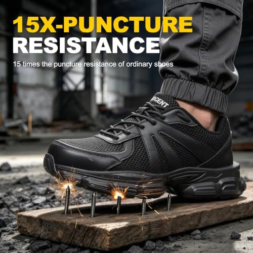 Hogent Steel Toe Shoes for Men Women, Non-Slip Work Safety Sneakers Black | Puncture proof midsole, wear resistant cushioned outsole, lightweight breathable mesh for construction warehouse factory - image 4