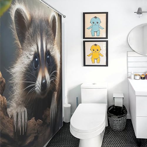 Rideau de douche imperméable raton laveur anti-moisissure en polyester lavable 152x183cm - 3