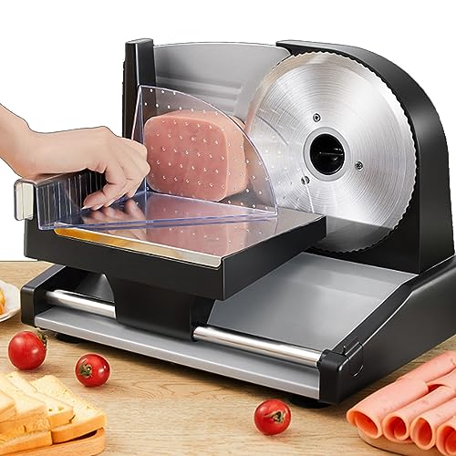 YGFBLSZ Cortadora eléctrica de fiambres de 200 W con Cuchillas extraíbles de 19 mm para Uso doméstico, Grosor Ajustable de 1 a 15 mm para Carne, Queso y Pan.,