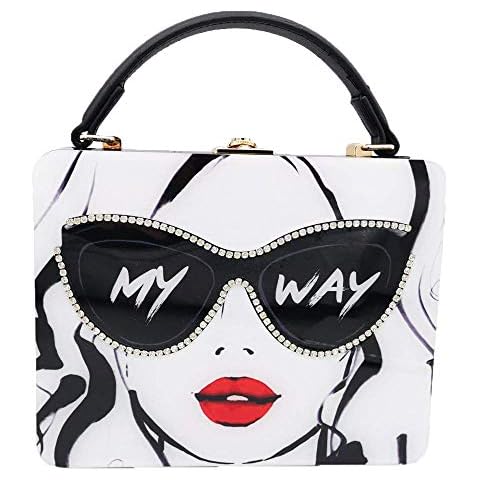 Boutique De FGG Novelty Design My Way Black Acrylic Shoulder Bag for Women Tote Purse and Handbags Box Clutch Crossbody Bag Cover