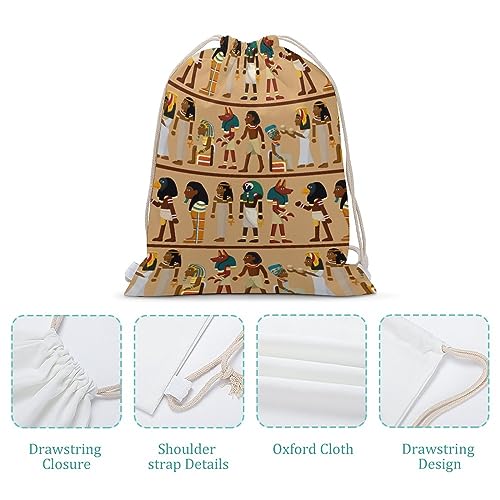 Egypt Pharaoh Pattern Drawstring Backpack Cute String Bag Canvas Daypack Travel Sackpack 35x50cm - Image 5