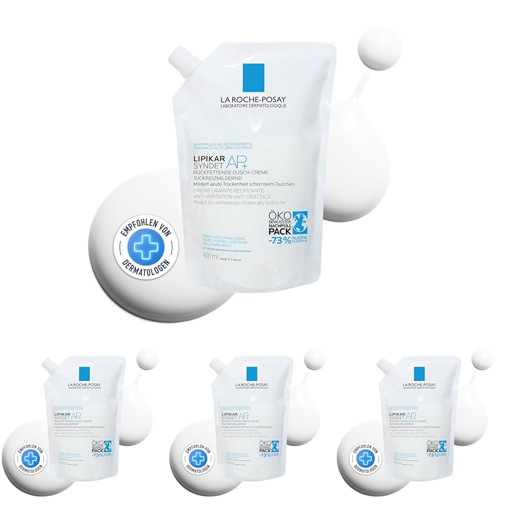 La Roche Posay Lipikar Syndet AP+ Rückfettendes Duschgel für extrem trockene, zu Neurodermitis neigende Haut, Auch für Babys und Kinder, Mit Niacinamid und Aqua Posae Filiformis, Nachfüllpack 400 ml