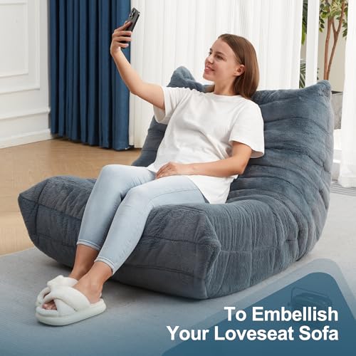 Image of Hobestluk Adults Bean Bag Chair Faux Fur BeanBag Couch for Living Room | Bluegrey Plush,Ergonomic Design,Memory Foam,UltraSoft,Anti-slip Bottom,No Assembly Required,Decorative Style for Living Room
