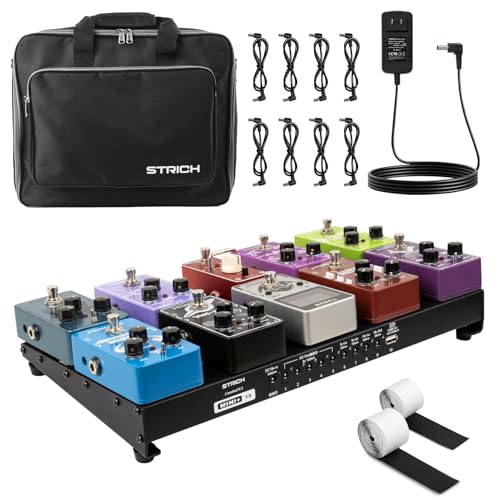 STRICH Guitar Pedal Board with Built-in Power Supply, Pedal Board 15 x 7.8' Lightweight Aluminum Alloy...
