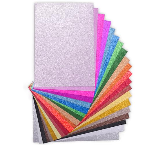 OfficeTree 50x Papier Pailleté A4 250g/m² - 20 Couleurs - Papier Brillant pour Loisirs Créatifs, Scrapbooking, Cartes & Décorations - Non Autocollant -...