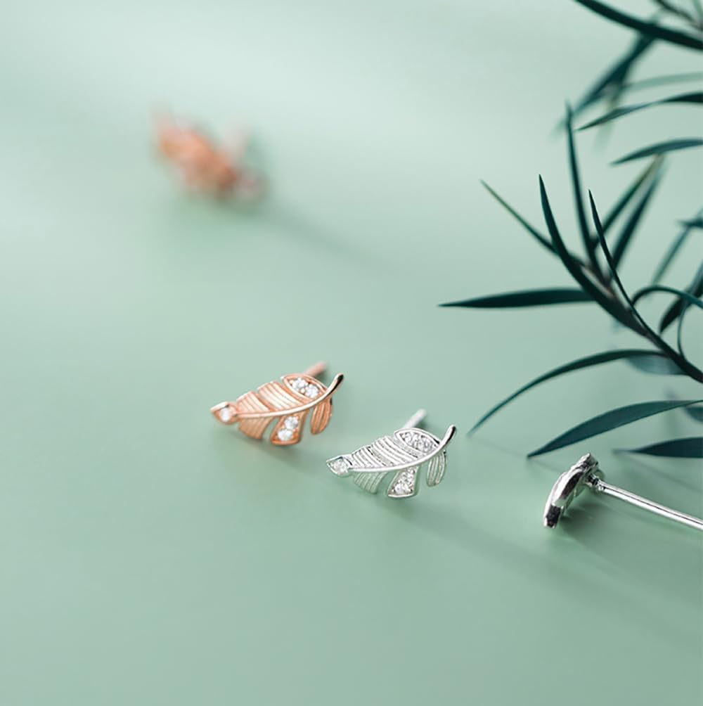 Solid 925 Sterling Silver Small Leaf Stud Earrings for Women Teens CZ Leaf Stud Earrings Hypoallergenic - Image 5