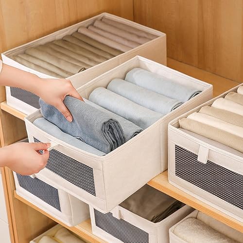 Image of JD FRESH Foldable Cloth Cover Storage Box /Wardrobe Clothes Organizer /Storage Basket /Space Saving Storage /Collapsible Clothes Organizer /Cupboard Storage Boxes for Shirts, Pants (Beige Pack of 1)