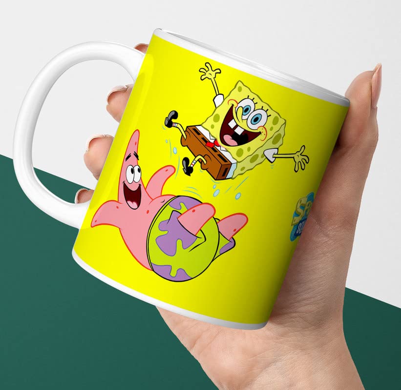 PrintingZone Compatible Print with Spongebob Mug Microwave Sace 350ml Ceramic White Coffee Cup Pack of 1 (CMV-312)