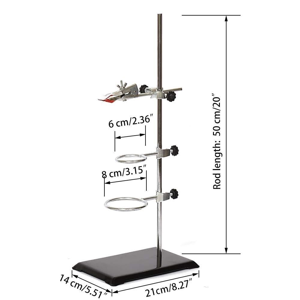 Set supporto da laboratorio con pinza per buretta e 2 pinze ad anello, asta in acciaio inossidabile, 20/16 pollici, per esperimenti di chimica e fisica(50 CM/20")