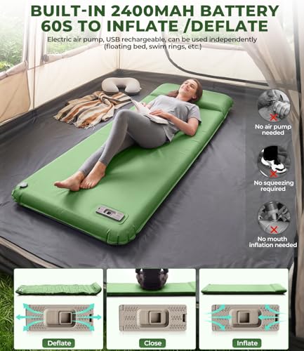 Image of Cnkeeo Self-Inflating Camping Sleeping Pad with Electric Air Pump 2.56 inch