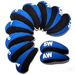 11pcs Golf Iron Head Covers with Number Printed #4-9,PW,SW,AW,LWx2 Golf Headcovers for Iron Club (Blue)
