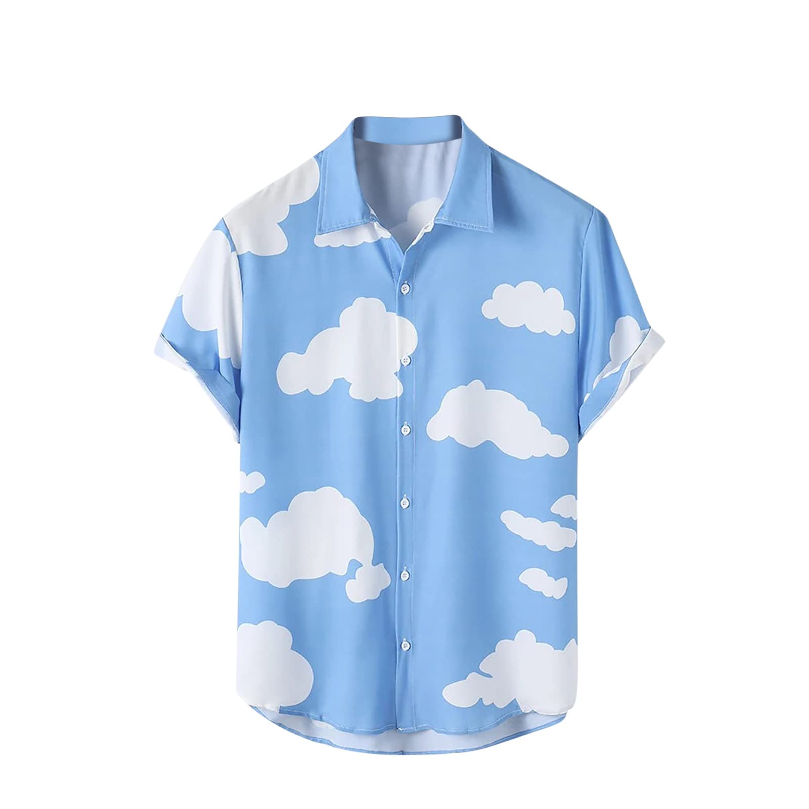 Hawaiian Shirts for Men Short Sleeve Summer Cloud Print Bowling Shirt Beach Holiday Casual Button Down Shirts Tops