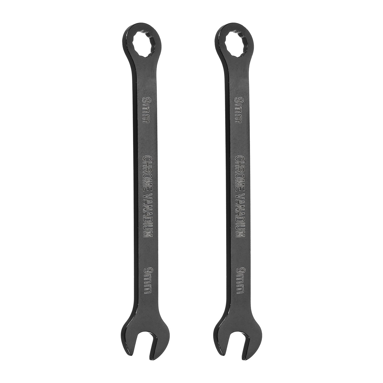 sourcing map 2Pcs Combination Wrench 9mm Metric 12-Point Box and Open End Chromium Vanadium Steel CR-V Double Ended Spanner Tool for Automotive Pipe Furniture Machinery DIY Repair, Black