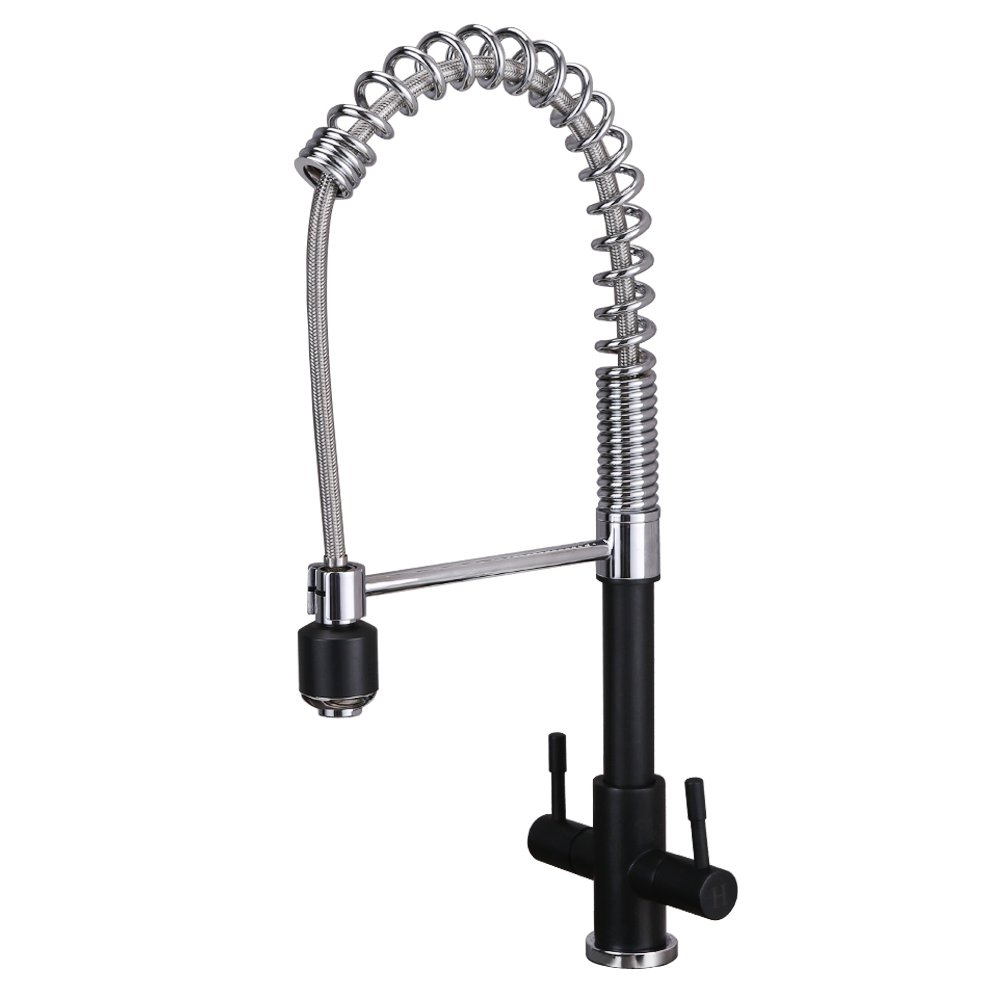 Robinet d'évier de cuisine noir en laiton chic avec douchette extractible