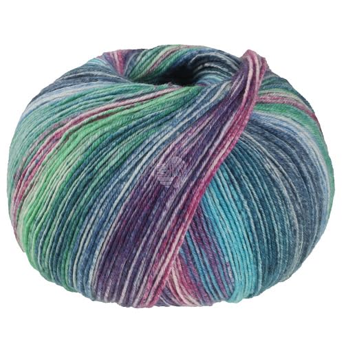 LANA GROSSA Meilenweit Hawaii | Hochwertiges Sockengarn mit Kaschmir-Anteil | Handstrickgarn aus 70% Schurwolle, 25% Polyamid & 5% Kaschmir | 100g Wolle zum Stricken & Häkeln | 420m Garn FB 4017