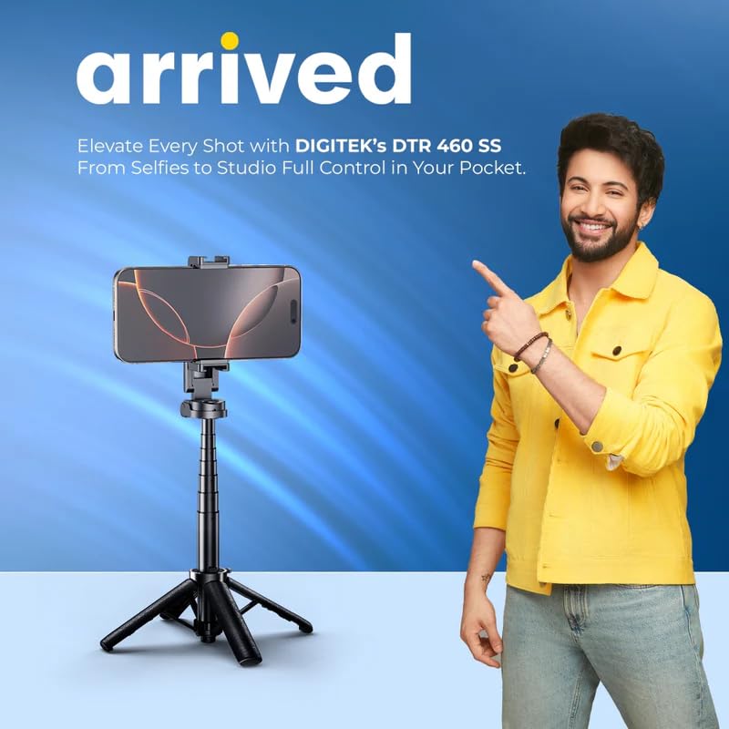 Image of Digitek (DTR 460 SS) Extendable Selfie Stick Tripod for Smartphones, 360 Rotation, Telescopic Rod, Phone Holder with 10m Wireless Remote Range, Ideal for Vlogging