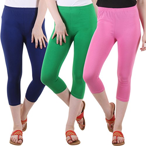 Image of DIAZ Women's Super Combed Cotton Elastane Stretch Slim Fit Printed Capri -Pack of 3