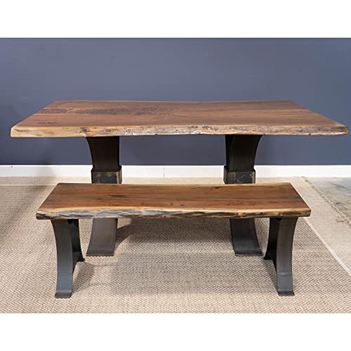 Image of Rustic Red Door Co. Live Edge Walnut Wood Bench for Dining Table, Entryway, Bedroom, Living Room Accent, Industrial or Rustic, Farmhouse Style, 60 inch Long, Black and Golden Gate Base